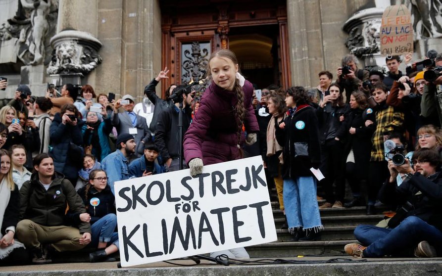 Greta Thunberg durante la huelga de Lausanne en 2019. Foto: AFP.
